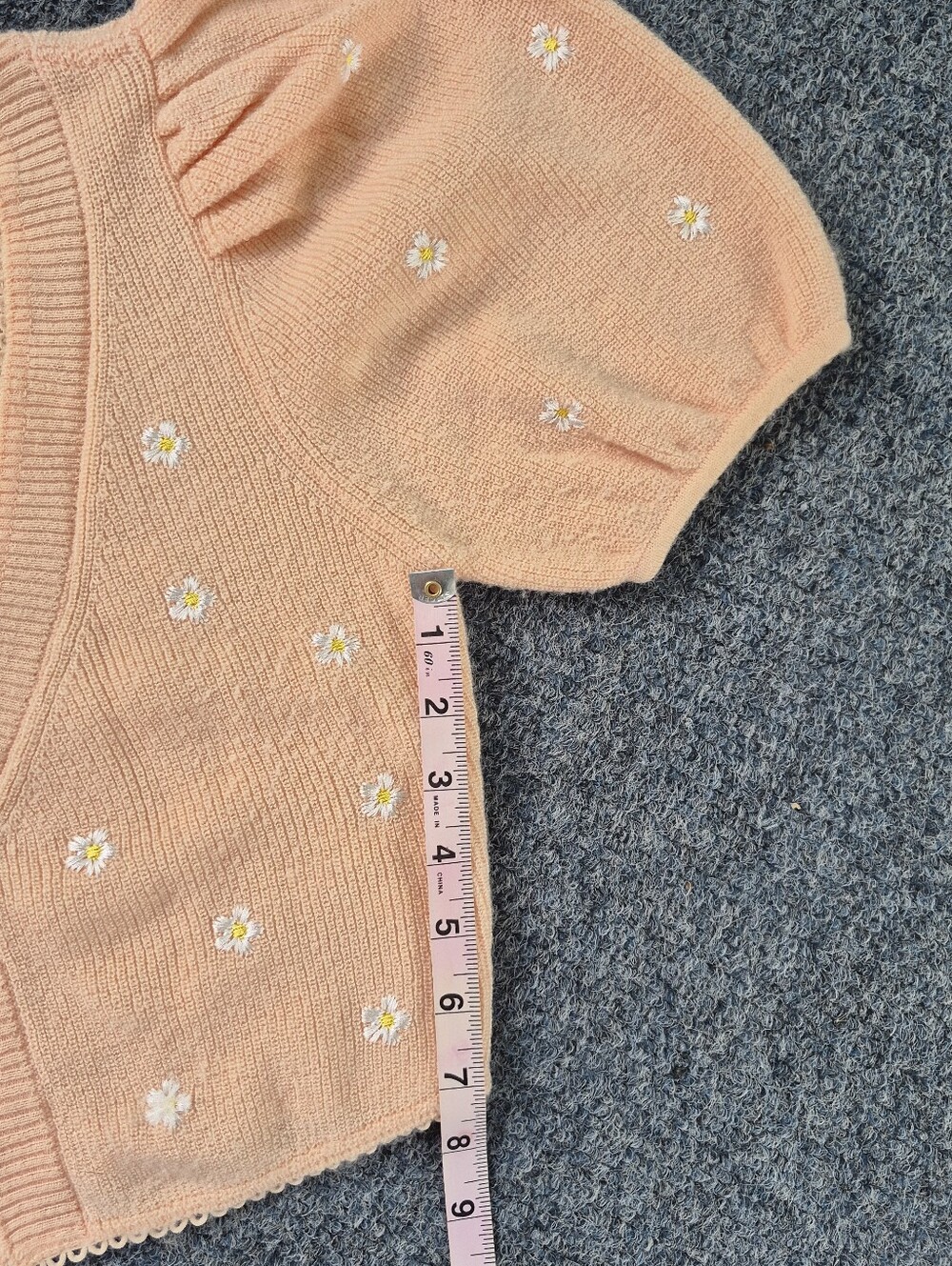 For Love & Lemons Embroidered Buds Puff Sleeve Cropped Cardigan M - Picture 11 of 15